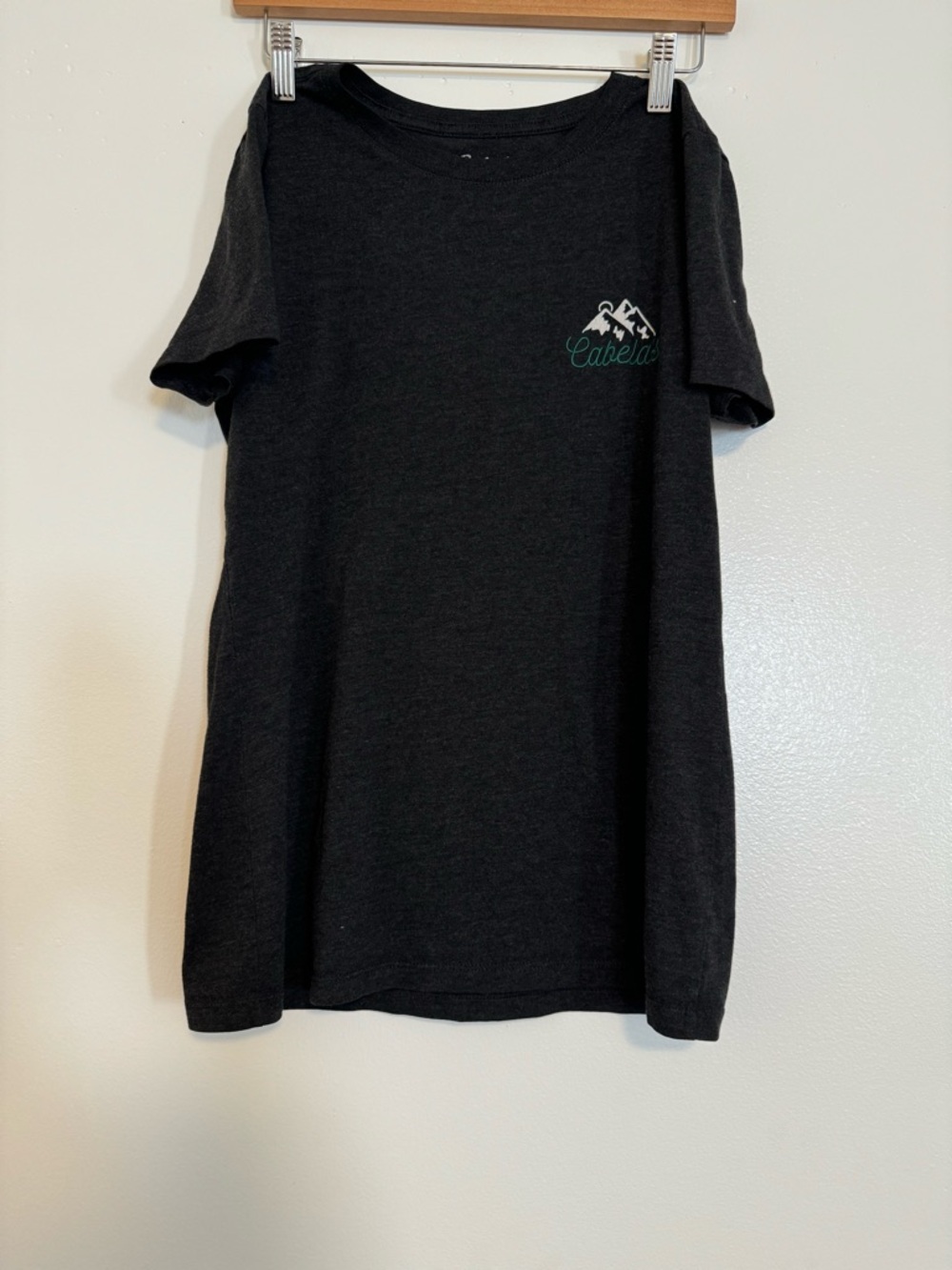 Cabela's Black Tee with White and Teal Mountain Logo